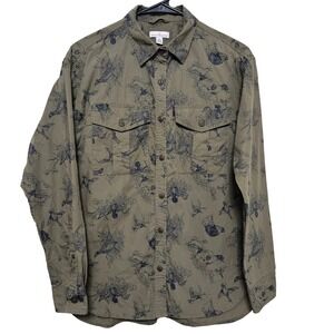 LL Bean Signature Pheasant Hunting Dog Print Olive Heritage Rustic Button Men XS